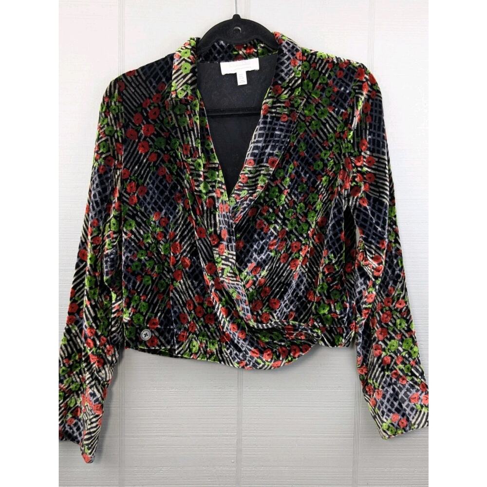 Anthropologie Ett:Twa SZ 2 Velvet Floral Wrap Top Blazer Burnout Whimsigoth